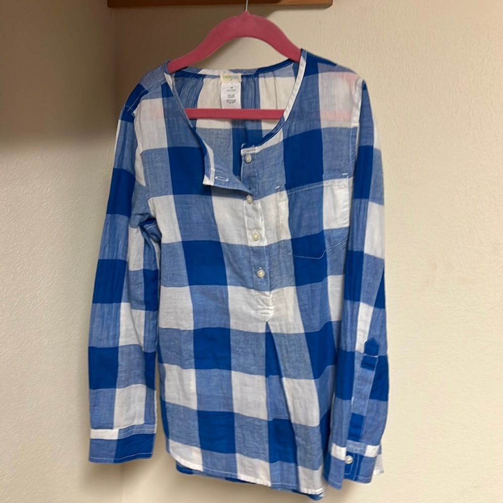 Crewcuts blue and white plaid girls shirt size 10